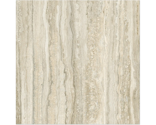 Travertinfliese mit gestreifter Textur.