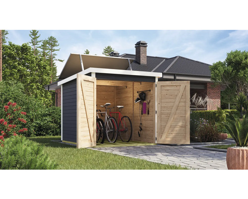 Fahrradgarage Karibu 3 inkl. Solaranlage 212,5 x 216,5 cm terragrau