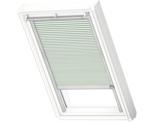 VELUX Dachfenster Wabenplissee blassgrün mit grauem Alu-Rahmen elektronisch FMC C04 1168K Dachfenster mit Plissee