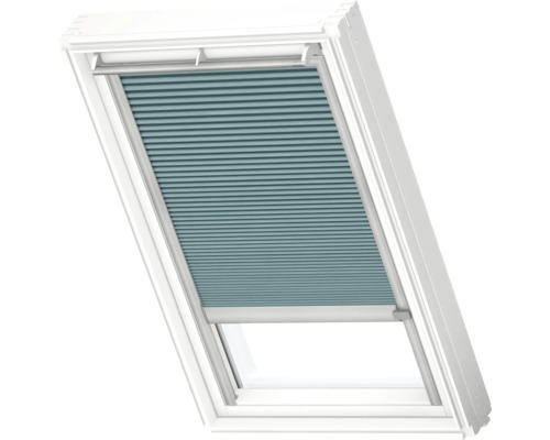 VELUX Dachfenster Wabenplissee petrol mit grauem Alu-Rahmen elektronisch FMC CK04 1173K Dachfenster mit Faltrollo