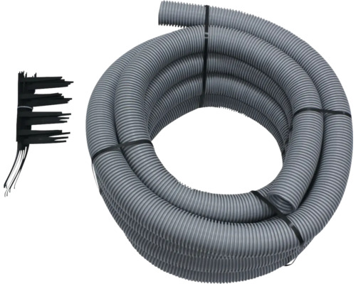 Graues, flexibles Wellrohr mit Kabelschellen