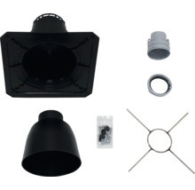 Schornstein-Bausatz mit verschiedenen Bauteilen wie Abdeckung, Adapter und Befestigungsmaterial