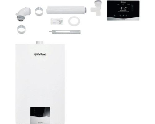 Vaillant Paket 1.197 4x Gas-Wandheizgerät ecoTEC plus VC 20 CS/1-5 und Raumtemperaturregler sensoHOME VRT 380/2 und flexible Abgasleitung 8000014523 für Mehrfachbelegung Vaillant ecoTEC plus Gas-Brennwerttherme mit Zubehör