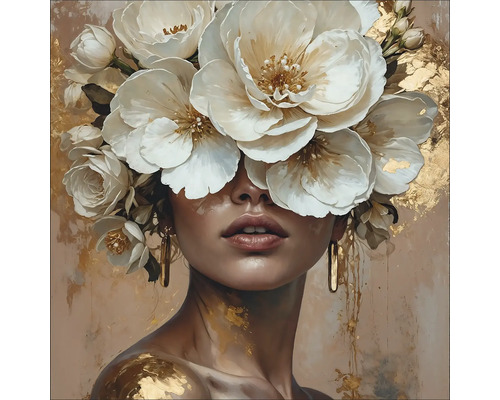 Frau mit Blumenschmuck und goldenen Akzenten