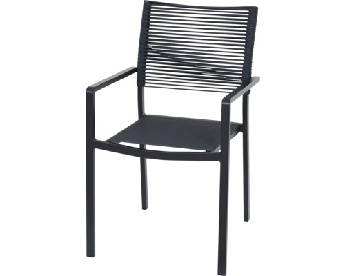 Gartensessel Siena Garden Leeds grau, Gestell aus Aluminium, Sitzbezug aus Verbundwerkstoff, stapelbar Gartensessel mit Armlehne und Seilbespannung