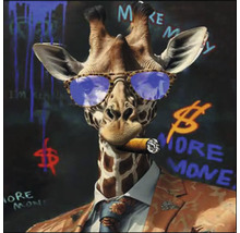 Illustration einer Giraffe mit Sonnenbrille, Zigarre, Anzug und Dollarzeichen im Hintergrund