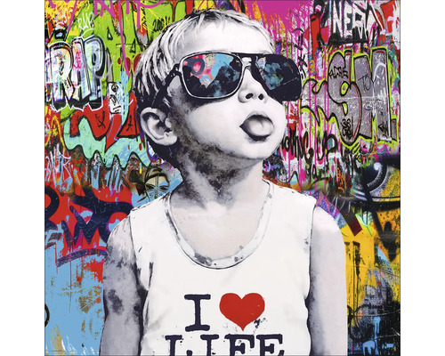 Dekoratives Wandbild mit Graffiti-Motiv und Kind mit Sonnenbrille