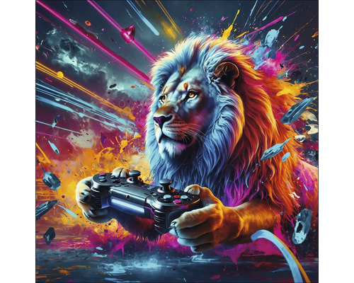 Löwe spielt Videospiele mit Gamepad
