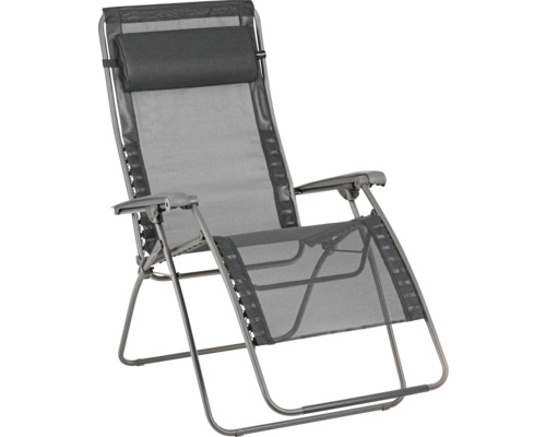 Relaxsessel Lafuma RSXA Clip XL Batyline schwarz mit Liegefläche aus robustem Textilgewebe, pulverbeschichtetem Stahlgestell, Rückenlehne verstellbar, klappbar Gartenliege mit Kopfkissen und verstellbarer Rückenlehne