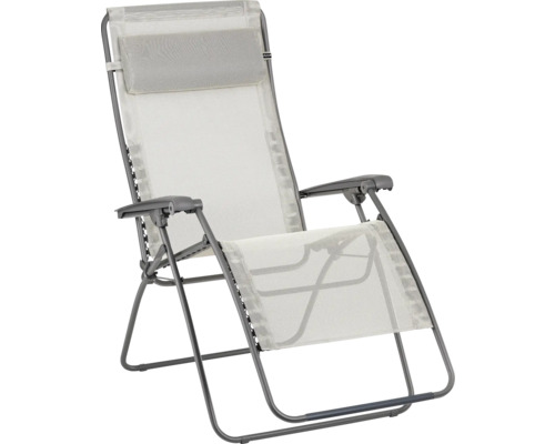 Relaxsessel Lafuma RSXA Clip XL Batyline beige mit Liegefläche aus robustem Textilgewebe, pulverbeschichtetem Stahlgestell, Rückenlehne verstellbar, klappbar Verstellbarer Liegestuhl mit Kopfkissen für den Garten