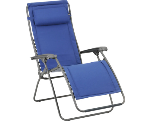 Relaxsessel Lafuma Light Comfort blau mit Liegefläche aus robustem Textilgewebe, pulverbeschichtetem Stahlgestell, klappbar Liegestuhl mit Kopfstütze und Metallgestell