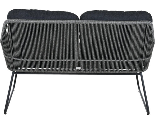 Gartensitzbank mit geflochtener Rückenlehne und Sitzkissen