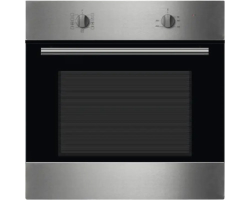 Edelstahl Einbaubackofen mit schwarzer Glasscheibe