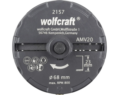 Wolfcraft AMV20 Nutfräser mit einem Durchmesser von 68 mm, maximal 800 Umdrehungen pro Minute