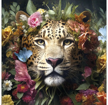 Leopardenkopf mit Blumenschmuck