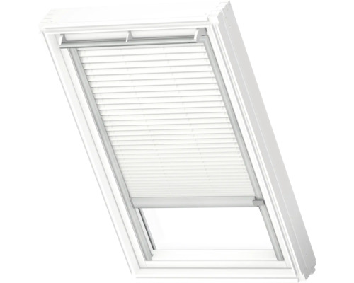 VELUX Dachfenster Plissee blickdicht weiß mit grauem Alu-Rahmen solarbetrieben FSL C02 1016K Dachfenster mit Plissee zur Lichtregulierung