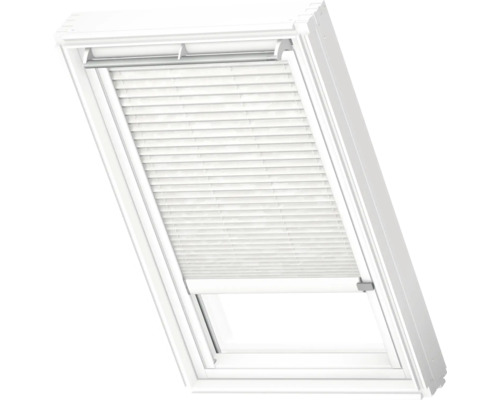 VELUX Dachfenster Plissee blickdicht weiß gemustert mit weißem Alu-Rahmen solarbetrieben FSL C02 1256KWL Dachfenster mit Jalousie