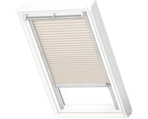 VELUX Dachfenster Plissee blickdicht leinen mit grauem Alu-Rahmen elektronisch FML C02 1275K Dachfenster mit Jalousie zur Lichtregulierung