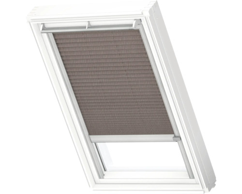 VELUX Dachfenster Plissee blickdicht mocca gepunktet mit grauem Alu-Rahmen solarbetrieben FSL C02 1276K Dachfenster mit Plissee-Rollo zur Verdunkelung