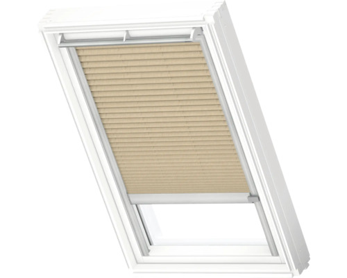 VELUX Dachfenster Plissee blickdicht sandbeige mit grauem Alu-Rahmen solarbetrieben FSL C02 1277K Dachfenster mit Plissee-Sonnenschutz