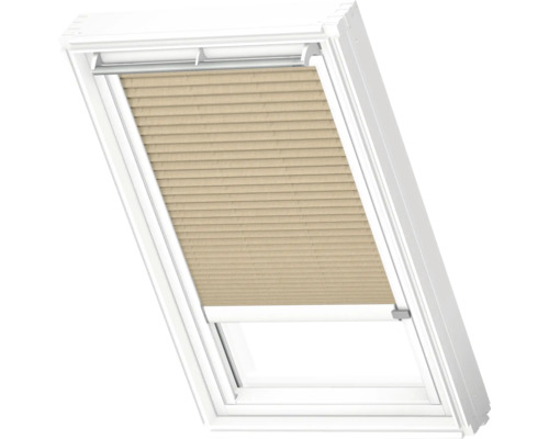 VELUX Dachfenster Plissee blickdicht sandbeige mit weißem Alu-Rahmen solarbetrieben FSL S06 1277KWL Dachfenster mit Plissee