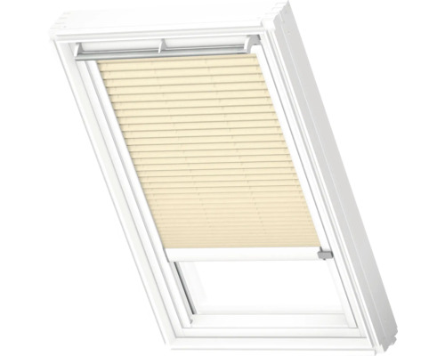 VELUX Dachfenster Plissee blickdicht cremebeige mit weißem Alu-Rahmen solarbetrieben FSL C04 1278KWL Dachfenster mit Plissee zur Lichtregulierung