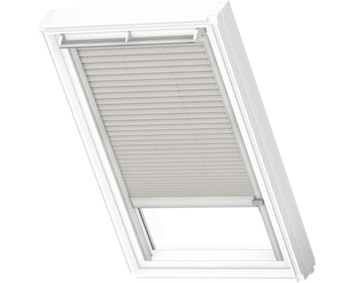 VELUX Dachfenster Plissee blickdicht silbergrau mit grauem Alu-Rahmen solarbetrieben FSL C02 1284K Dachfenster mit Jalousie