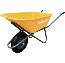 Gelbe Schubkarre mit Hornbach Logo