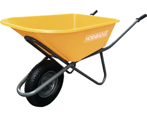 Gelbe Schubkarre mit Hornbach Logo