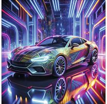 Sportwagen mit auffälligem Design in futuristischer Umgebung