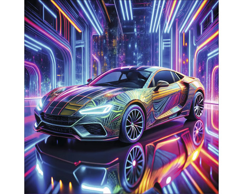 Sportwagen mit auffälligem Design in futuristischer Umgebung