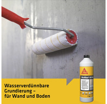 Sikafloor-01 Primer Flasche mit Farbroller an der Wand