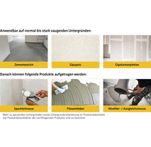Anwendungsbeispiele für Zementestrich, Gipsputz, Gipskartonplatten, Spachtelmasse, Fliesenkleber und Nivelliermasse