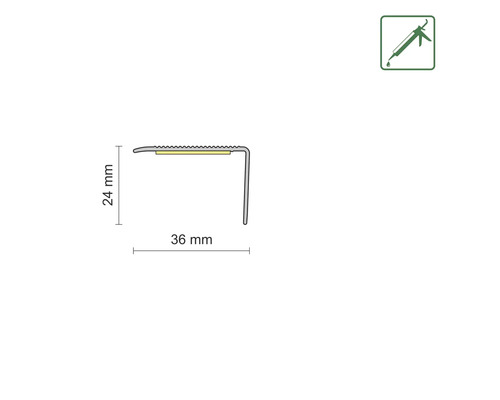 Profilkantenform mit den Maßen 24 mm und 36 mm, geeignet zur Verklebung.