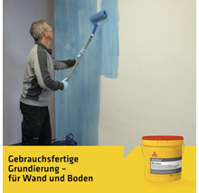 "Mann grundiert Wand mit Farbroller