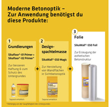 Produkte zur Herstellung moderner Betonoptik: Sikafloor Grundierungen, SikaWall Designspachtelmasse und SikaWall Folie