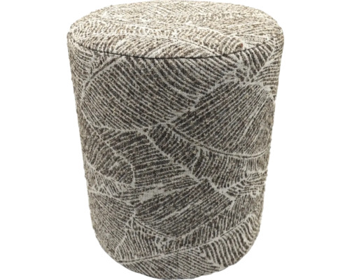 Sitzhocker Blätter beige 42 x 35 cm Runder Hocker mit Stoffbezug und Blattmuster