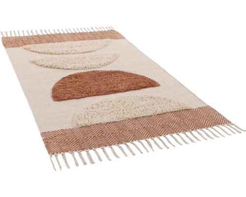 Teppich mit Fransen und abstraktem Halbkreis-Muster