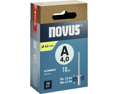 Novus Blindnieten, 4,0 mm Durchmesser, Aluminium, 70 Stück
