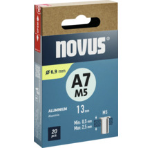 Novus A7 M5 Nieten aus Aluminium, 6,9 Millimeter Durchmesser, 13 Millimeter Länge, 20 Stück