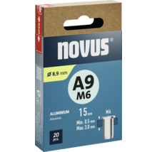 Novus A9 M6 Blindnieten aus Aluminium, 8,9 Millimeter Durchmesser, 15 Millimeter Länge, 20 Stück