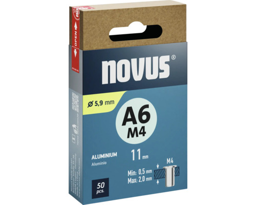 Packung mit 50 Aluminium-Ösen von Novus, Größe A6 M4 mit einem Durchmesser von 5,9 mm