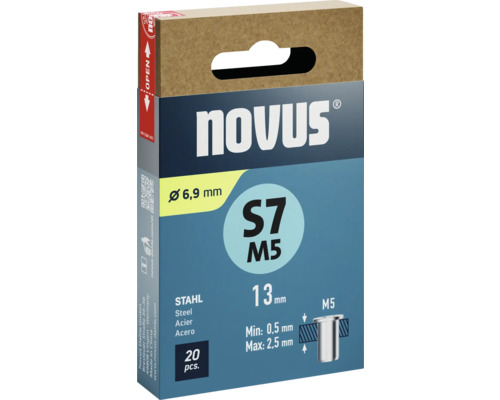 Packung Novus S7 M5 Stahl Nieten, Durchmesser 6,9 Millimeter, 20 Stück