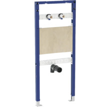 WC-Vorwandelement mit blauer Rahmenkonstruktion, Montageplatte und Anschlüssen für die Sanitärinstallation