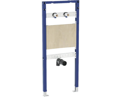 WC-Vorwandelement mit blauer Rahmenkonstruktion, Montageplatte und Anschlüssen für die Sanitärinstallation