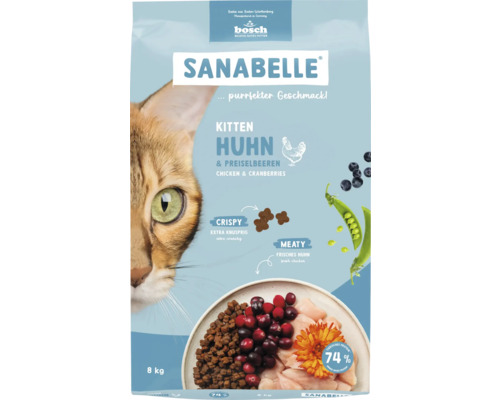 Sanabelle Kitten Huhn mit Preiselbeeren Katzentrockenfutter in einer 8 Kilogramm Packung