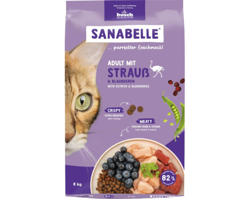 Katzenfutter trocken Sanabelle Adult mit Strauß 8 kg Sanabelle Adult Strauß und Blaubeeren Katzenfutter, 8 Kilogramm
