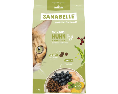 Katzenfutter trocken Sanabelle No Grain Huhn 2 kg, getreidefrei Sanabelle Katzentrockenfutter mit Huhn und Blaubeeren