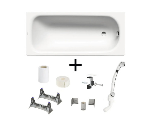Badewannen Set KALDEWEI SANIFORM PLUS 373 All-in-One Set 75 x 170 cm alpinweiß glänzend inkl. Fußgestell und Ablaufgarnitur 133600010001 Rechteckige Badewanne mit Zubehör zur Installation