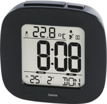 Digitaler Wecker der Marke Hama mit Anzeige von Uhrzeit, Datum und Temperatur